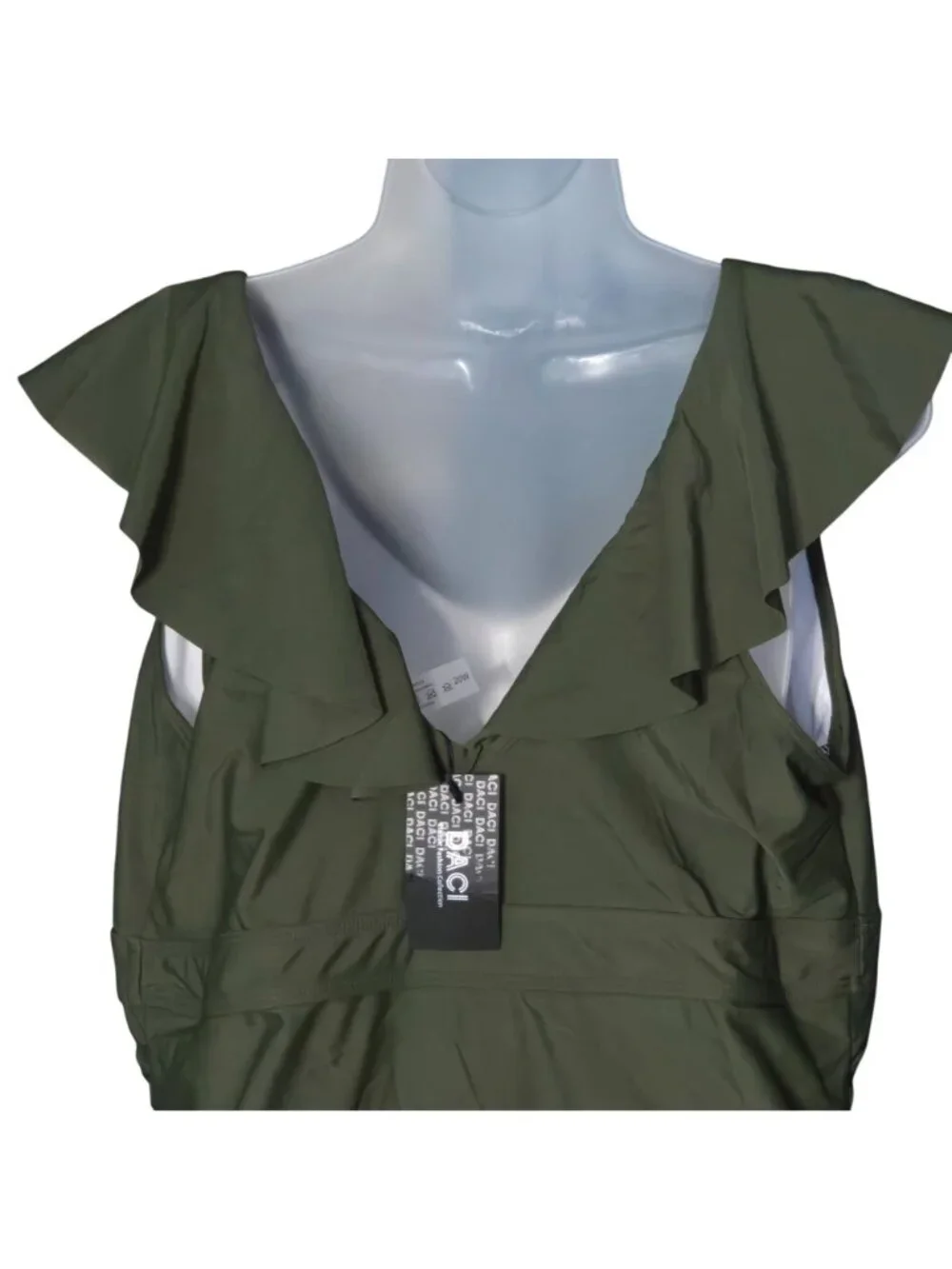 Daci Plus Size Olive Green One-Piece Swimsuit 20W Ruffled V-Neck Ruched Lined - Picture 9 of 9